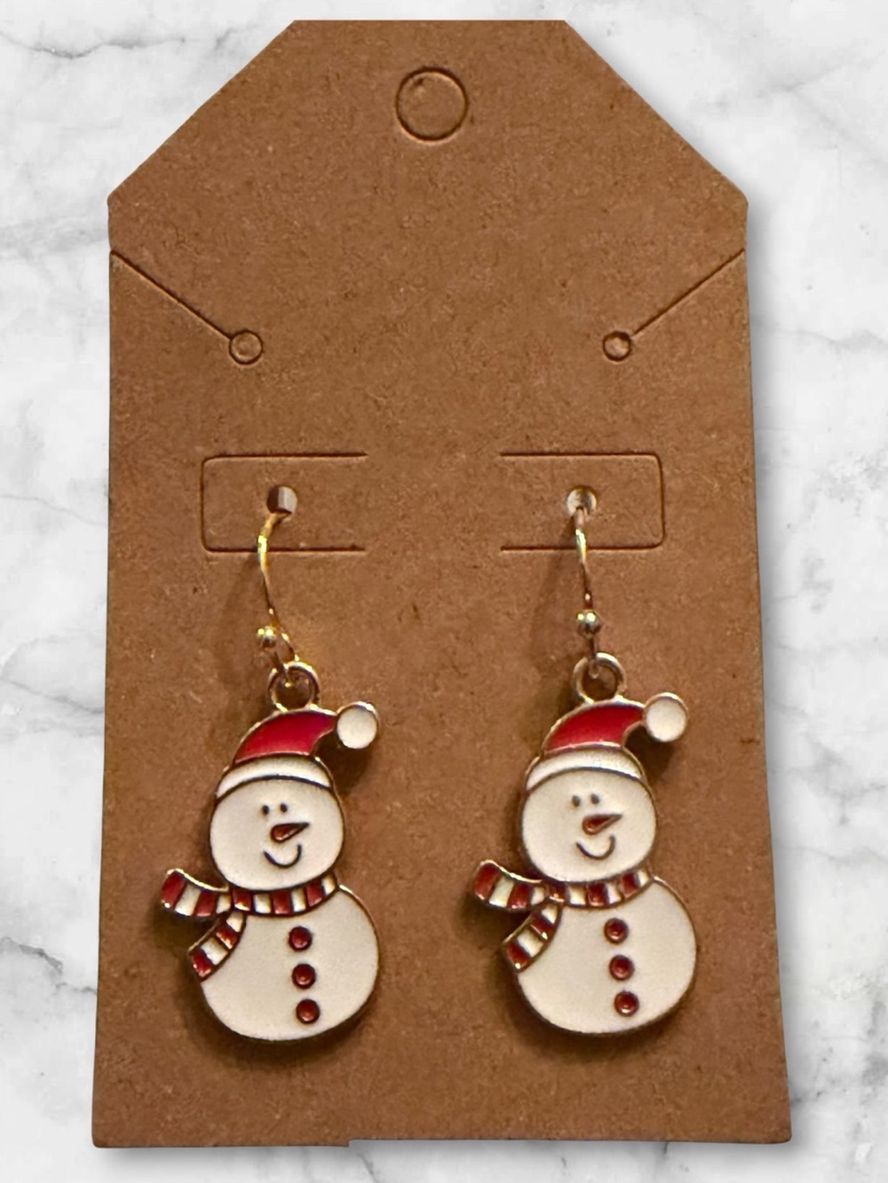 Gold-Tone Red & White Snowman Drop Earrings